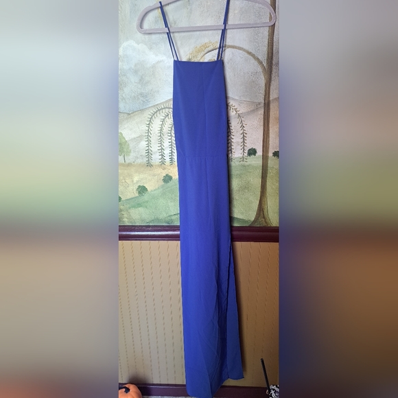 Donna Mizani Dress Square Neck Gown Blue Lined Adjustable Straps Size Large - Picture 5 of 10